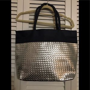 Saks Fifth Avenue Navy and Metallic tote